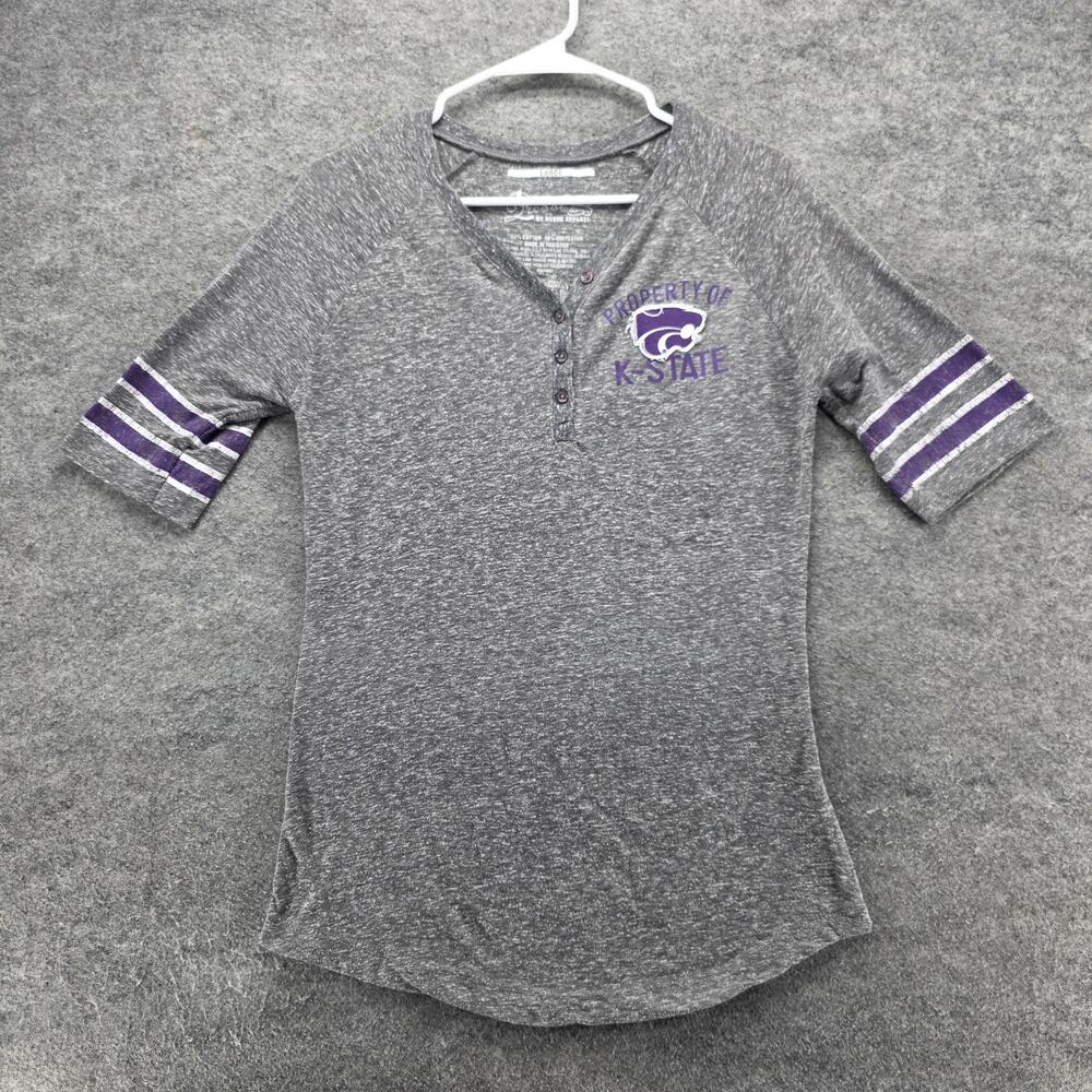 Kansas State Wildcats Shirt Womens Large Gray Purple NCAA Pressbox Henley Tee